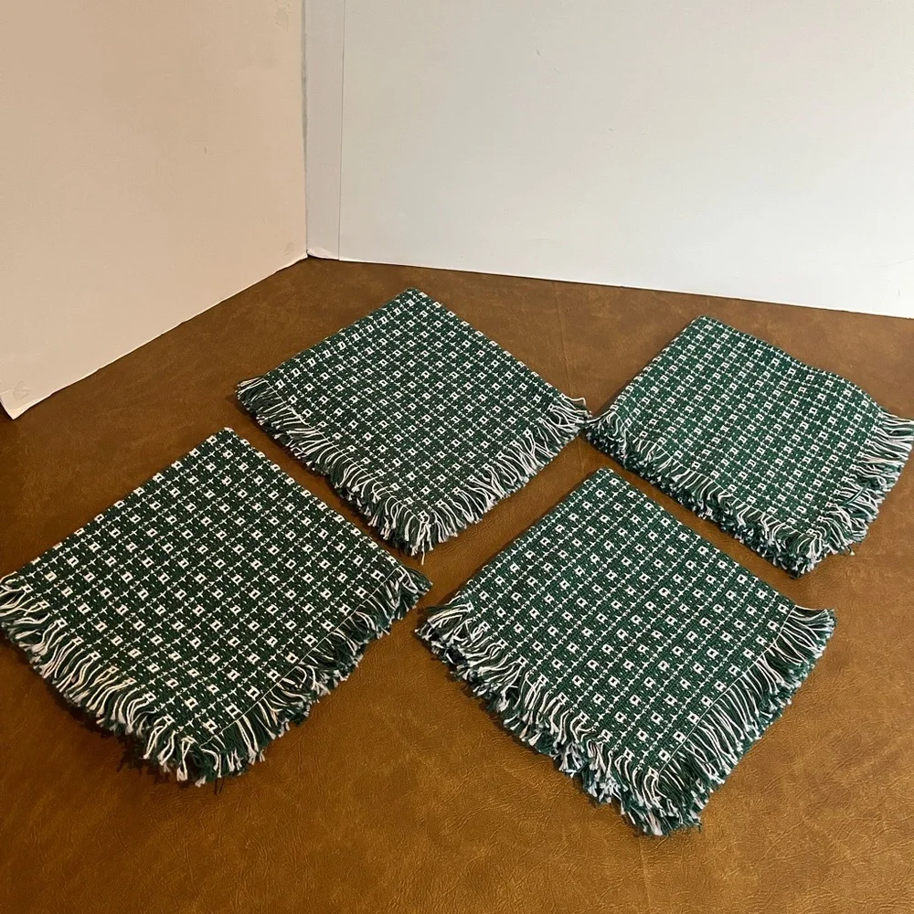 Heritage Woven Homespun Napkins Evergreen and White Set of Four